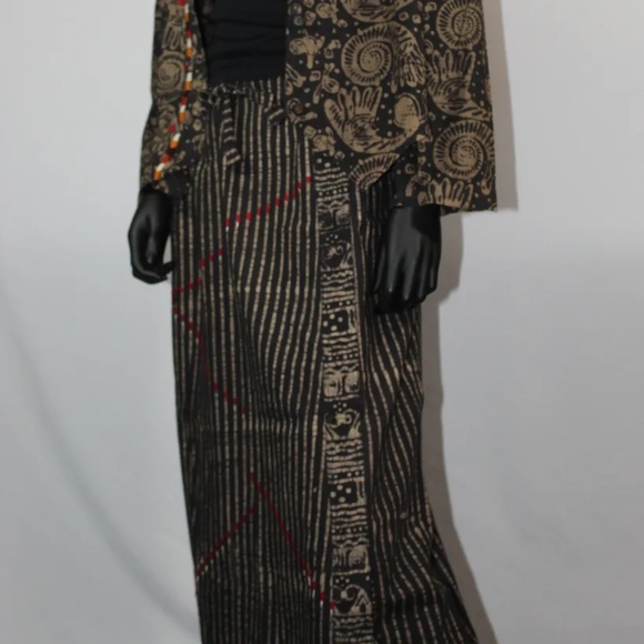 Vintage India Import Hand Block Print Straight Skirt, M - Picture 2 of 3